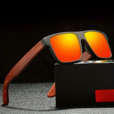 Retro Vintage Square Sunglasses Rosewood-Like Frame Spring H