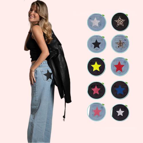 90S ONE DILEMMA Five-Pointed Star Print High Waited Jeans St