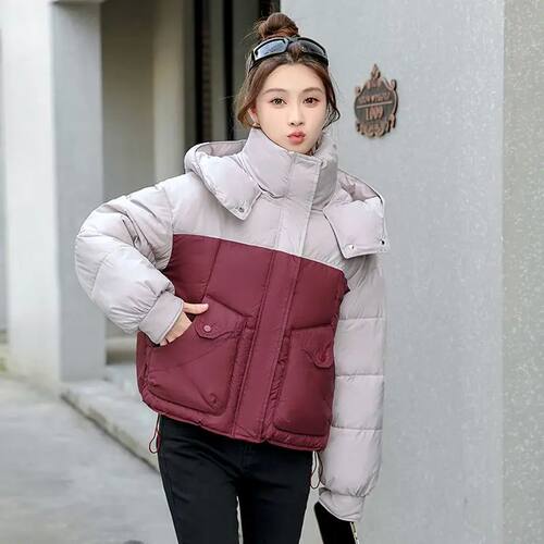 2025 Women's Fashion Grey Thick Puffer Jacket Short Loose Ho