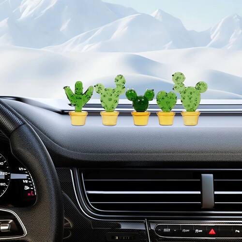 Charming Glass Cactus Decor Set, Handmade Tabletop Ornaments