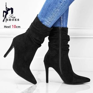 Faux Women Toe Pointed Suede Boots Ankle Pleated Fashion