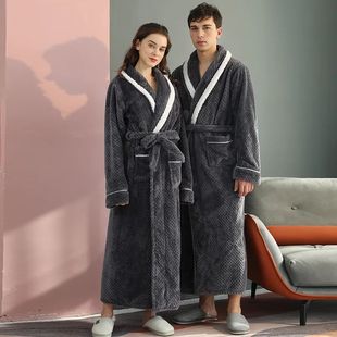 Winter Lovers Solid Flannel Thicken Robe Sets Couple Long Ba