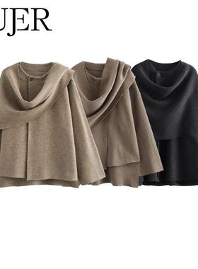 MUJER Plush Winter Coats for Women Asymmetric Scarf Demi-sea