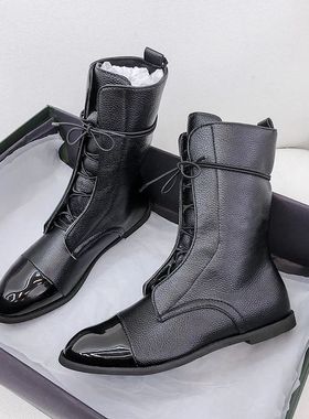 New Mid Calf Boots Women Autumn Winter Fashion Lace-up Ladie