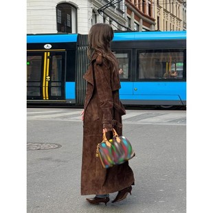 Jackets Women Loose Vintage Double Long Lapel Breasted Suede