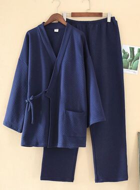 Men's Japanese Kimono Yukata Pajamas Set Air Layer Thickenin