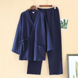 Men's Japanese Kimono Yukata Pajamas Set Air Layer Thickenin