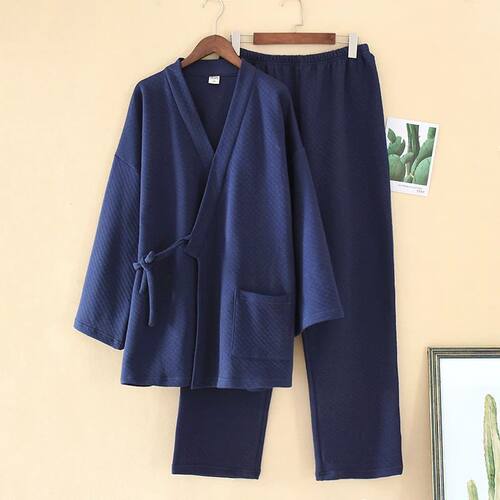 Men's Japanese Kimono Yukata Pajamas Set Air Layer Thickenin