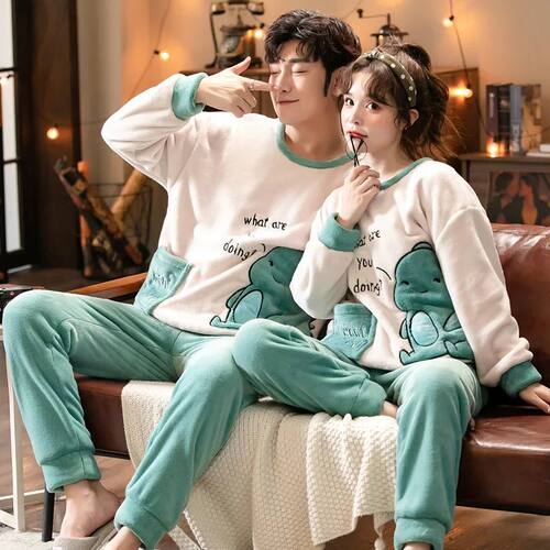 Flannel Warm Sleepwear for Winter Cartoon Long-Sleeved Long