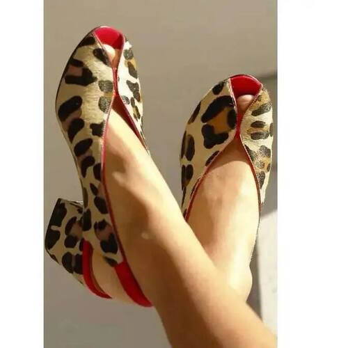 Leopard Print Peep Toe Slingback Women's Sandals Chunky Heel