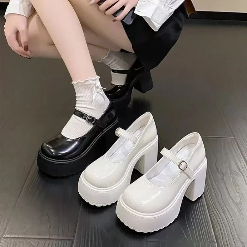 High Heels Mary Janes Shoes Autumn 2024 Patent Leather Heele