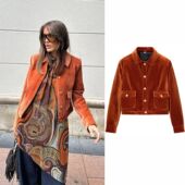 Short Jackets Women Orange Single Velvet Fashion Breas Lapel