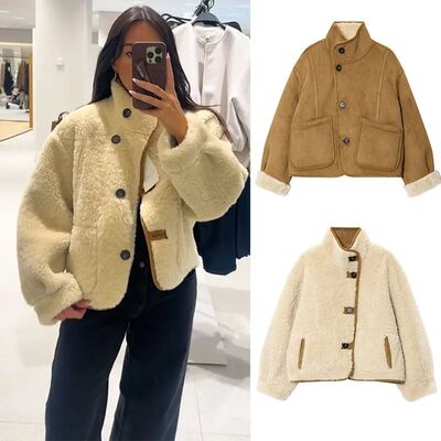 CharmChant Reversible Shearling Jacket for Women Leather Jac