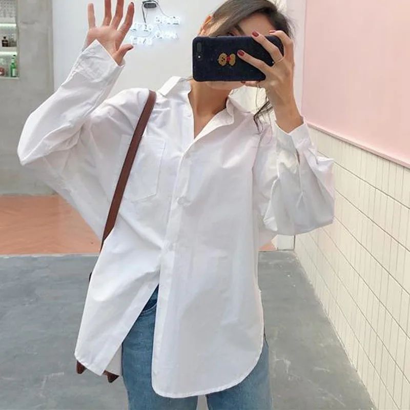 New Fashion Spring Women Shirts 2024 Cotton White Blouse Wom