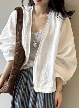 Retro Solid Color Shirt Jacket Women Summer Lightweight Arti