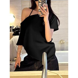 Niche Design Short shirts Sleeve Solid Women Shoulder Off