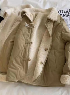 Faionable Double-Sided Wear Lamb Fur Cotton Jaet Women Winte