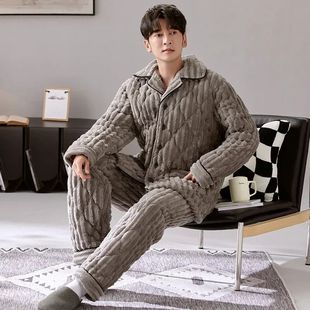 New Men's Sleepwear Autumn Winter Thickened Cotton Sandwich