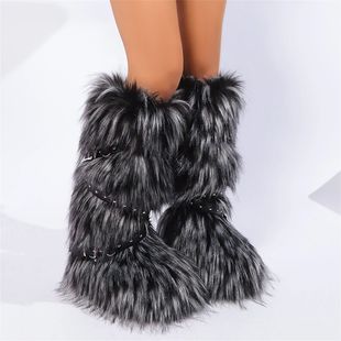 for Pull Fur Plush Comfy Women Boots High Knee Faux Winter