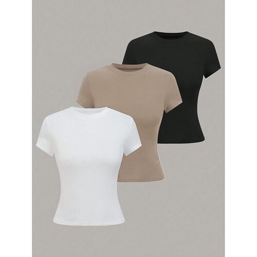 Women's Solid Color Short Sleeve T-Shirt, Minimalist Basic T