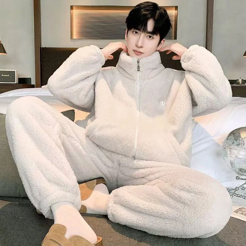 Man Coral Fleece Pajamas New Style for Autumn and Winter Thi