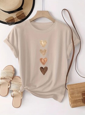 Women's Casual Short Sleeve T-Shirt with Four Heart Graphic