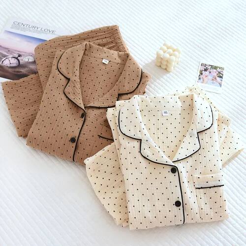 100% Cotton Gauze Women Pajamas Polka Dot Print Sleepwear 20