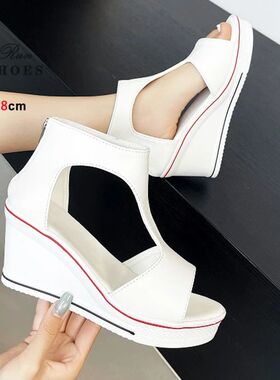 Size 35-43 Black White Sexy Hollow Wedges Sandals For Woman