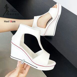 Size 35-43 Black White Sexy Hollow Wedges Sandals For Woman