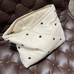 Miucatch White Classic Polka Dots Makeup Bag Portable Canvas