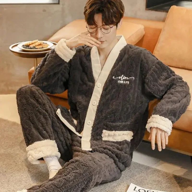Coral Fleece Pajamas Men's Fall and Winter Models Winter Thi