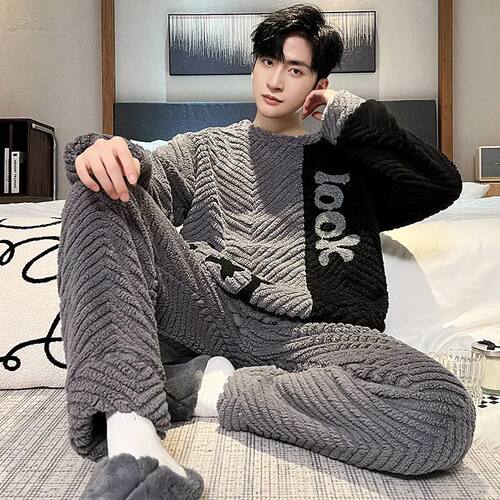 Higher Quality Thickened Warm Flannel Plus Size Men Pajamas