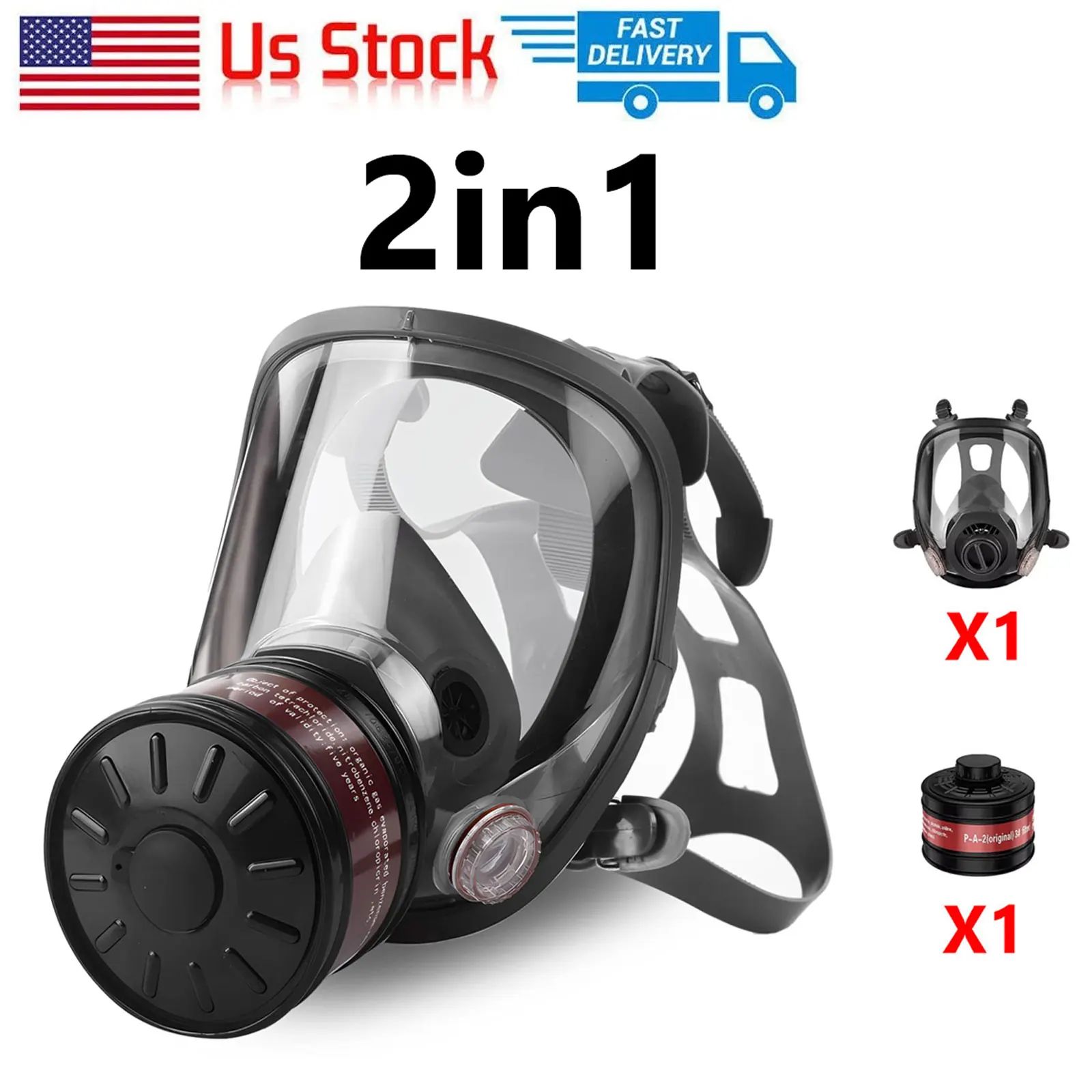 2IN1 Full Face Gas Mask Survival Chemical Respirator with 40图片