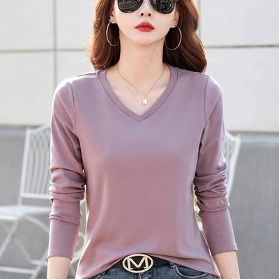 Korean version pink pure cotton long sleeved T-shirt for wom