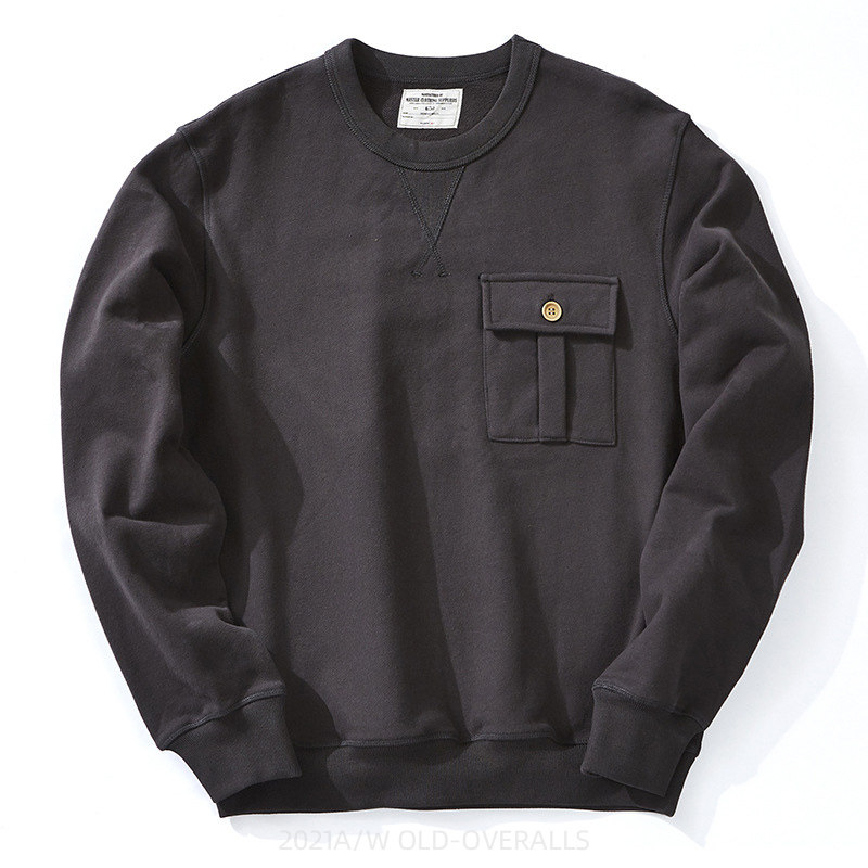 圆领口袋纯棉加厚套头秋衣