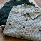 90年代港风复古 上衣 男女宽松多袋长袖 竖条绒印花基础工装 衬衫