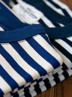 复古海魂衫 230G阿美咔叽蓝白条纹T恤男女短袖vitage古着海军TEE