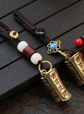 黄铜升官发财手把件吊坠摆件小棺