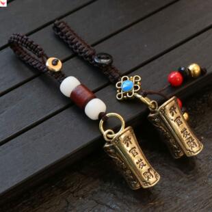 黄铜升官发财手把件吊坠摆件小棺材汽车钥匙扣挂件钥匙链包包挂饰