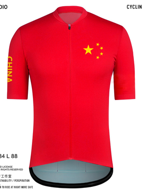 TOSO STEP 夏季红色短袖爱国中国红旗骑行服自行车公路车男女上衣