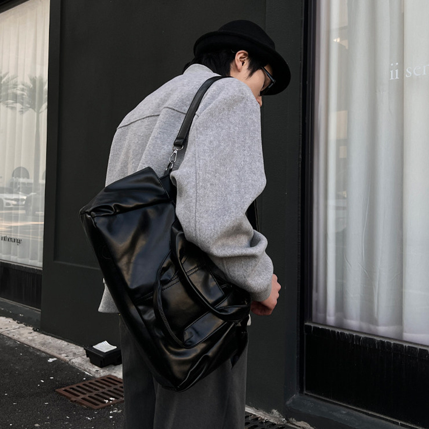 XC暗黑系单肩斜挎托特挎包男女pu托特手提hobo包个性街头百搭日系