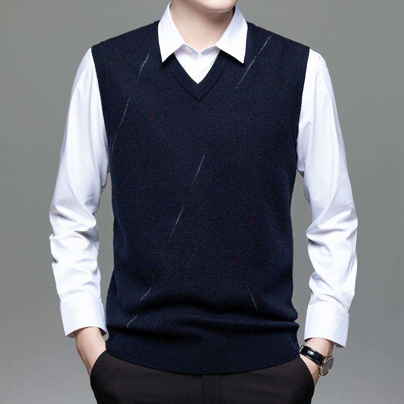 开顺羊毛衫7241男正品2024秋冬新款V领纯色针织马甲毛衣背心