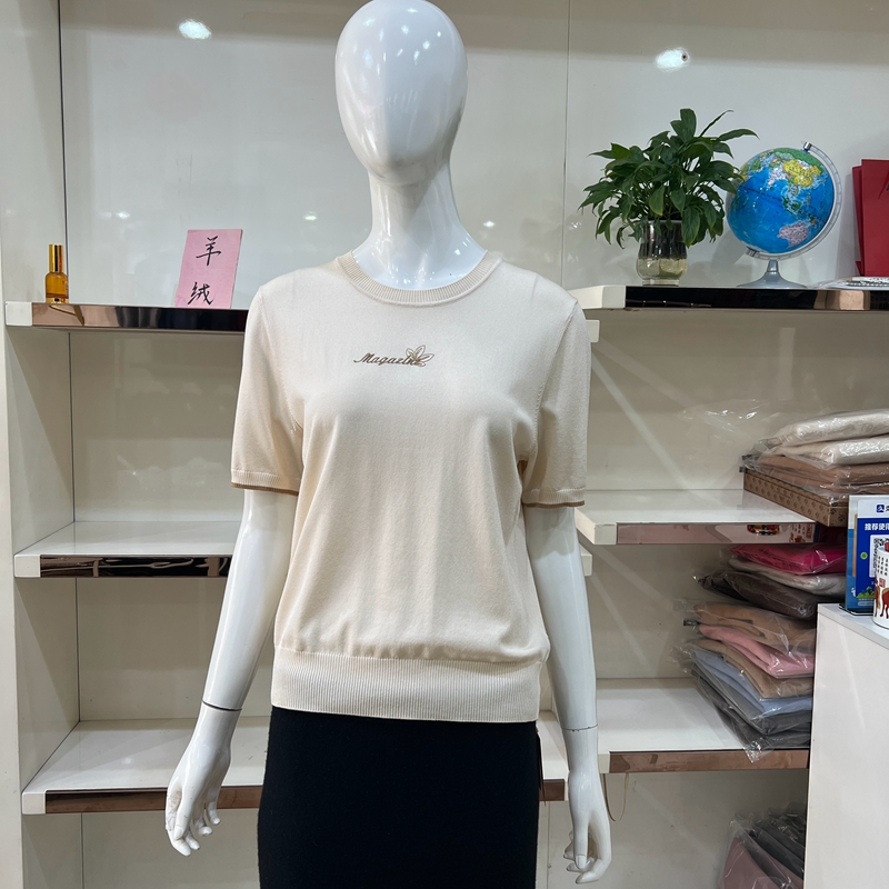 开顺短袖K24WS110女正品2025春夏新款纯色薄款针织衫中袖圆领上衣