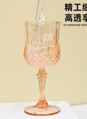 A plastic-transparent, high-footed wine set at the Crystal D