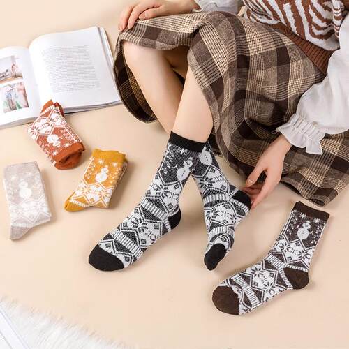 22 Autumn Sock Socks Middle Sock Sock Snowman double needles