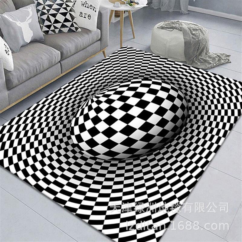 3D visual vortex bedrooms full of carpets, black and white,