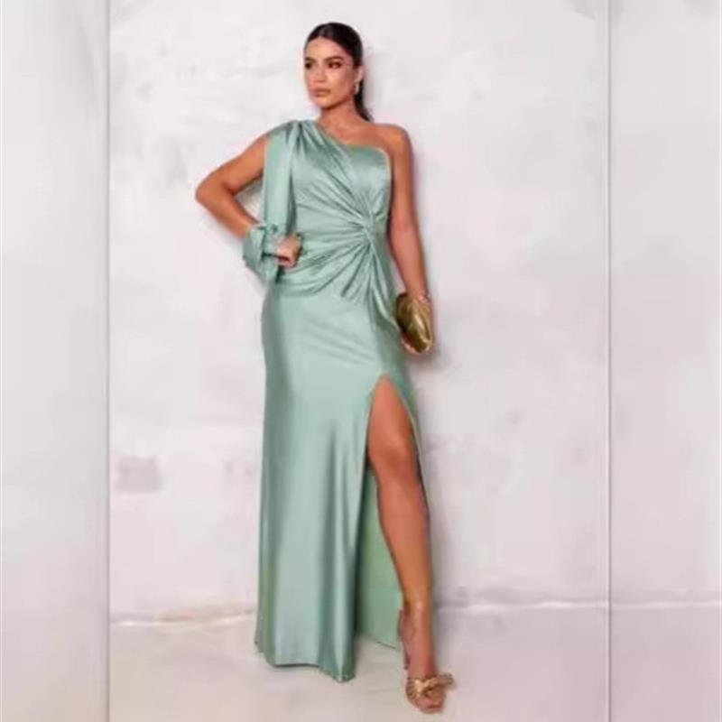 In the summer of 2024, a beautiful woman in Europe wears sla