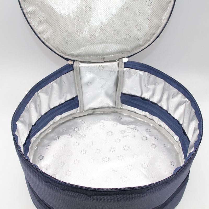 The round double-story hot lunch bag is custom-made for wate