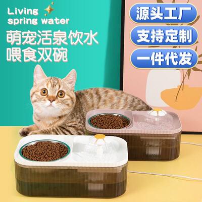 A small flower, two bowls of drinking water machine, electri