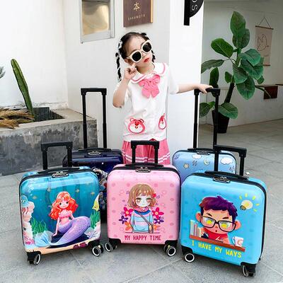 Children pull 20 inches into the box. Cute cartoon suitcase